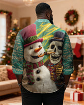 Big & Tall Men's Christmas Skull Snowman Print Long Sleeve Shirt